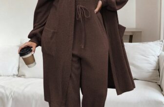 Vionelle Plus Size Women’s Solid Color Drop Shoulder Long Sleeve Open Front Jacket And Waist Tie Sleeveless Jumpsuit