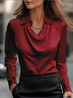 Women's Swing Collar Draped Shirts & Blouses. - Image 11