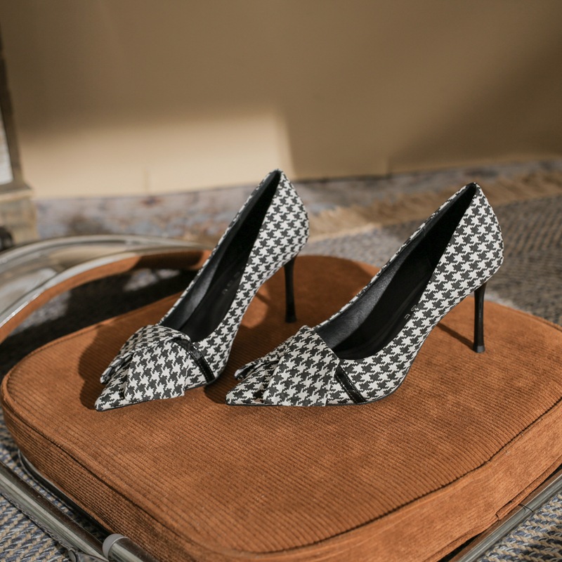 Stiletto Shoes Women's New Spring Temperament Pointed Bow High Heels - Image 2