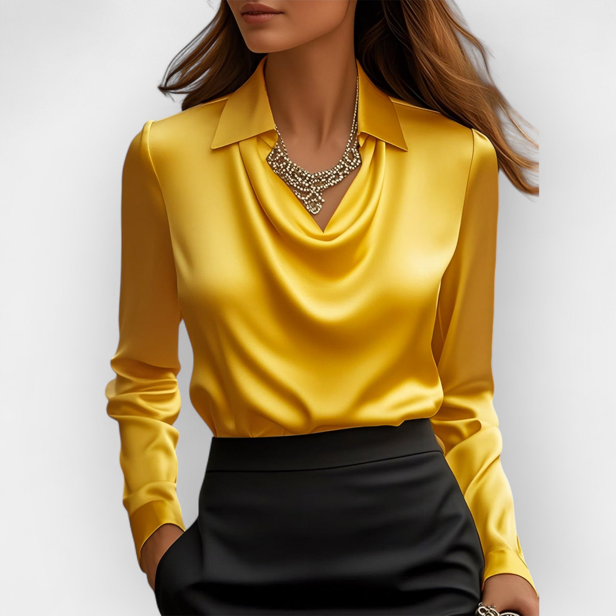 Women's Swing Collar Draped Shirts & Blouses. - Image 19