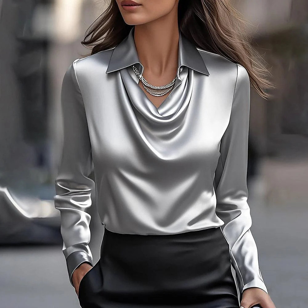 Women's Swing Collar Draped Shirts & Blouses. - Image 9
