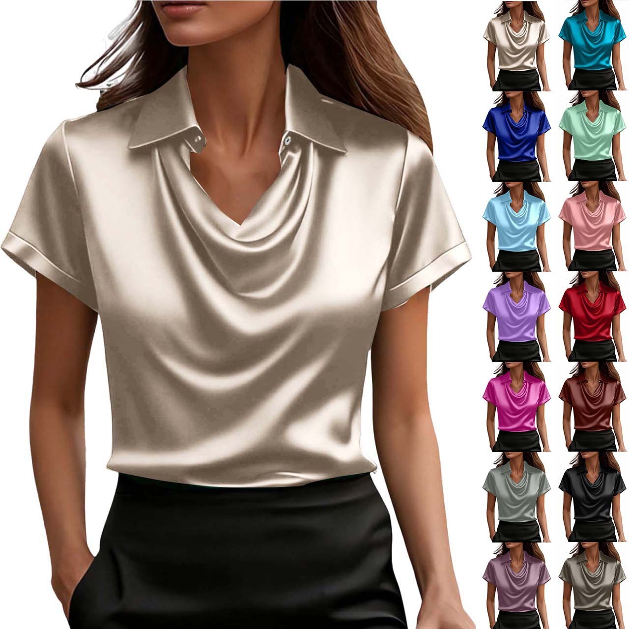 Women's Swing Collar Draped Shirts & Blouses. - Image 4