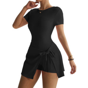 Women Solid Color Casual Yoga Jumpsuit Skirt – Outdoor Athletic Romper with Built-in Shorts for Fitness