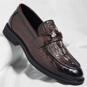 Cross-Border 2025 New Autum Crocodile Pattern High-End British Slip-On Leather Shoes Business Formal Wear Handsome Thick-Soled Men’s Shoes