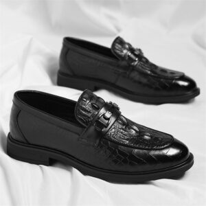 Cross-Border 2025 New Autum Crocodile Pattern High-End British Slip-On Leather Shoes Business Formal Wear Handsome Thick-Soled Men’s Shoes