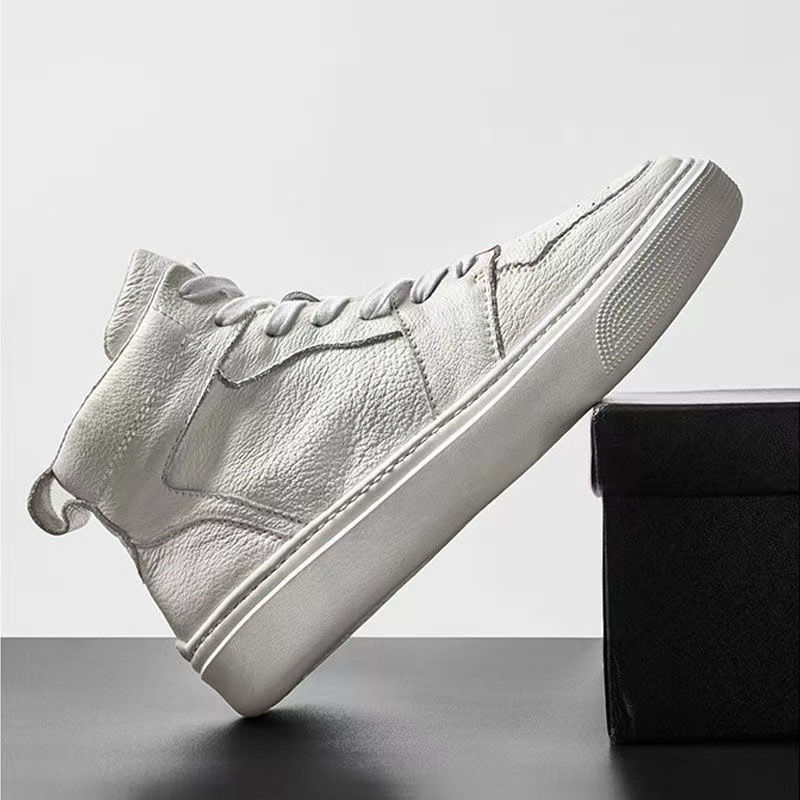 Men's White Platform Sneakers – Korean Style Casual Shoes - Image 3