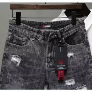 Men’s Dark Gray Distressed Denim Shorts – Korean Style Casual Summer Shorts