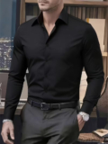 Solid Color Men’s High-end Shirt, Simple Commuter Long-sleeved Top for Spring and Autumn, Suitable for Both Inner and Outer Wear