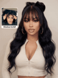 7×5 Bye-Bye Slip™ & 13×4 Pre-Everything™ Pull & Go Black Fluffy Loose Wave Wispy Bangs Glueless Wig